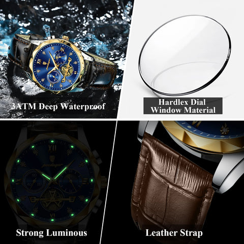 POEDAGAR Luxury Watch for Man Sports Leather Men Quartz Watch Waterproof Luminous Chronograph Men's Watches Male Clock Reloj+box