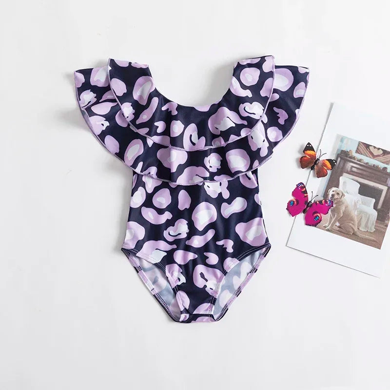 Fashion Print Leopard Baby Girls Swimsuit 1-5 Years Toddler Girls One-piece Swimwear Children Summer Beach Wear Swimming Outfit