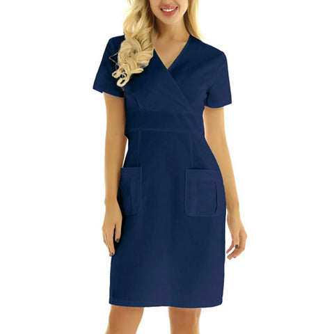 Nurse Uniform Dress Womens Short Sleeve Pharmacy Working Uniform Dress Medical Care Women Casual Nursing Scrubs Spa Dresses