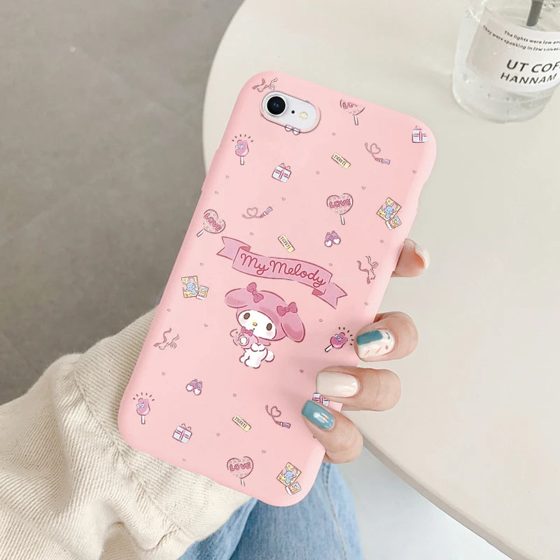 Phone Case for For Apple iphone 6 7 8 Plus SE 2022 Girls Anti-drop Cartoon Cinnamoroll Kuromi Hello Kitty Silicone Printed Cover