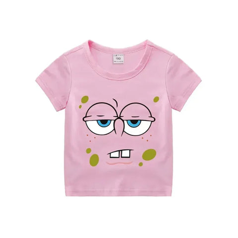 Cartoon Anime Baby Girls SpongeBob SquarePants Children's Top T-shirt Short Sleeved Boys Short Sleeved T-shirt Quick Drying