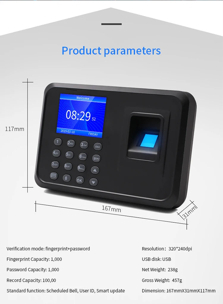 Biometric Fingerprint Time Attendance Clock