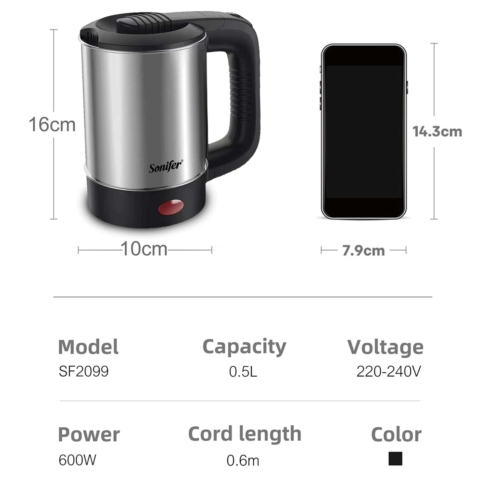 0.5L Mini Electric Kettle Tea Coffee Stainless Steel 600W Water Boiler Pot