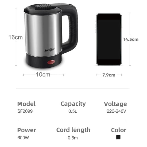 0.5L Mini Electric Kettle Tea Coffee Stainless Steel 600W Water Boiler Pot