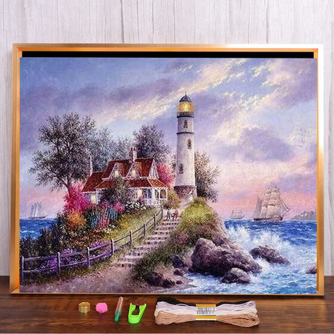 Landscape Printed Water-Soluble Canvas 11CT Cross-Stitch Embroidery Set DMC Threads Knitting Needlework Handicraft     Gift