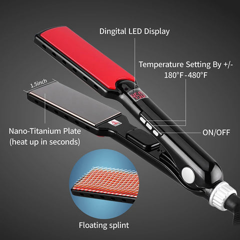 Hair Straightener Titanium 480F High Temperature Professional Wide Plates Irons PTC Treatment Hair Flat Iron and Brush