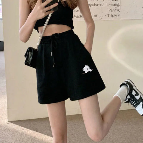 Sports Shorts Female New Summer Casual Students Korean Version of High-Waisted Thin Loose Five Points Wide-Legged Hot Trousers