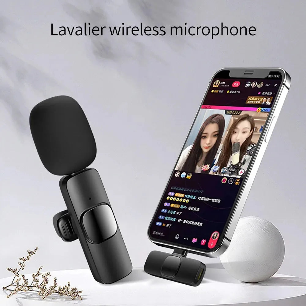 Wireless Lavalier Microphone Portable Audio Video Recording Mini Mic for iPhone Android Live Broadcast Gaming Phone Mic