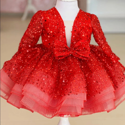 Flower Girl Dresses Cute Pink Glitter Sequined Shiny Puffy