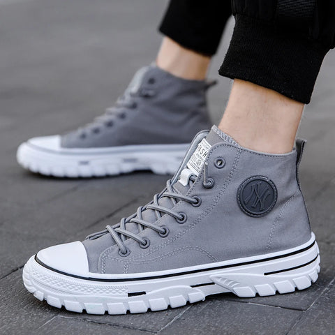 Men High Top Canvas Shoes Summer Breathable Lace-up Sneakers