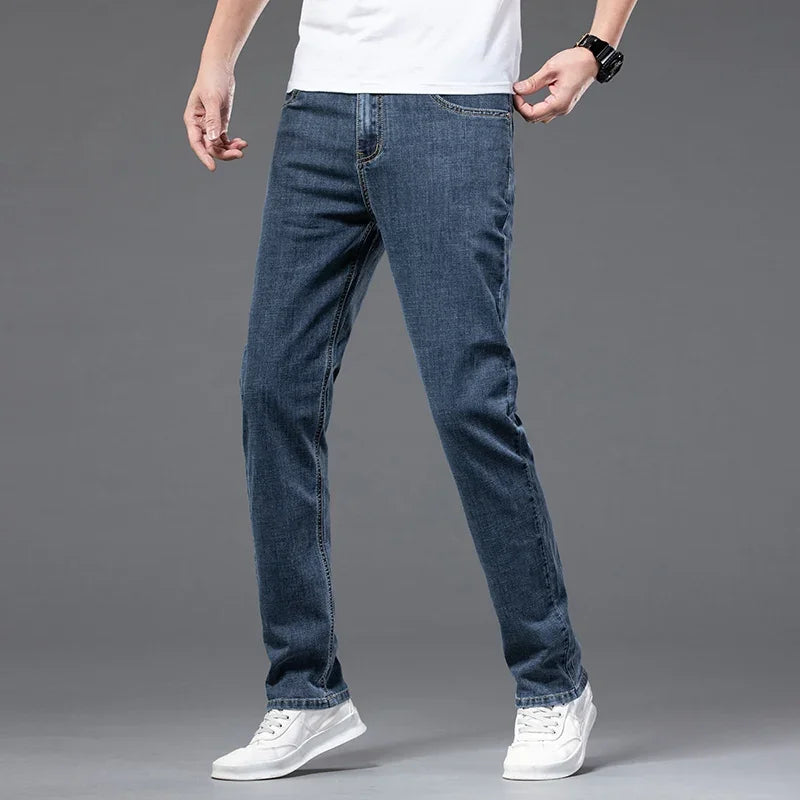 Men's Thin Straight Jeans Smooth Fabric