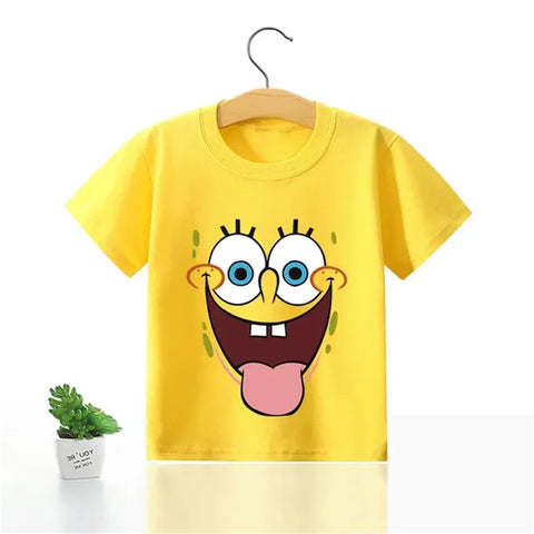 Cartoon Anime Baby Girls SpongeBob SquarePants Children's Top T-shirt Short Sleeved Boys Short Sleeved T-shirt Quick Drying