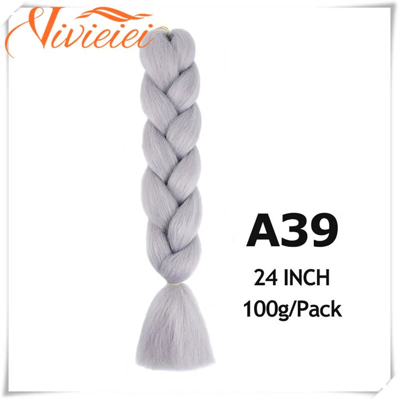 VIVIEIEI Synthetic Braiding Hair 24 Inch Jumbo Braid Ombre Jumbo Hair Extension for Women DIY Hair Braids Purple Pink Yellow Red