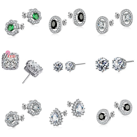 Full Crystal Cubic Zircon Gem Flower Stud Earrings For Women