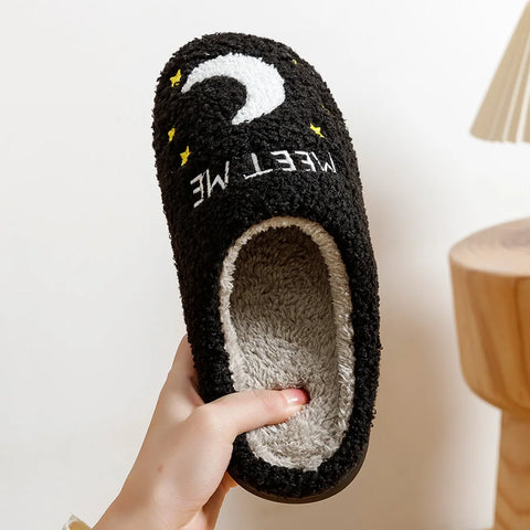 Fashion Winter Slippers Midnight Women Moon and Clock Indoor Home Warm Casual Exquisite Soft Flat Cotton Houseshoes Taylor