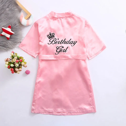 Kimono Robes Girls Birthday Letter Silk Satin Kids Children Bathrobe Sleepwear Bath Nightgown for Wedding Spa Party Birthday Rob