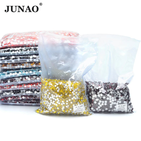 JUNAO 100Gross Bulk Packag SS6 SS10 SS12 SS16 SS20 SS30 AB Color Glass Rhinestones Non Hot Fix Flat Back Strass DIY Nail Stones