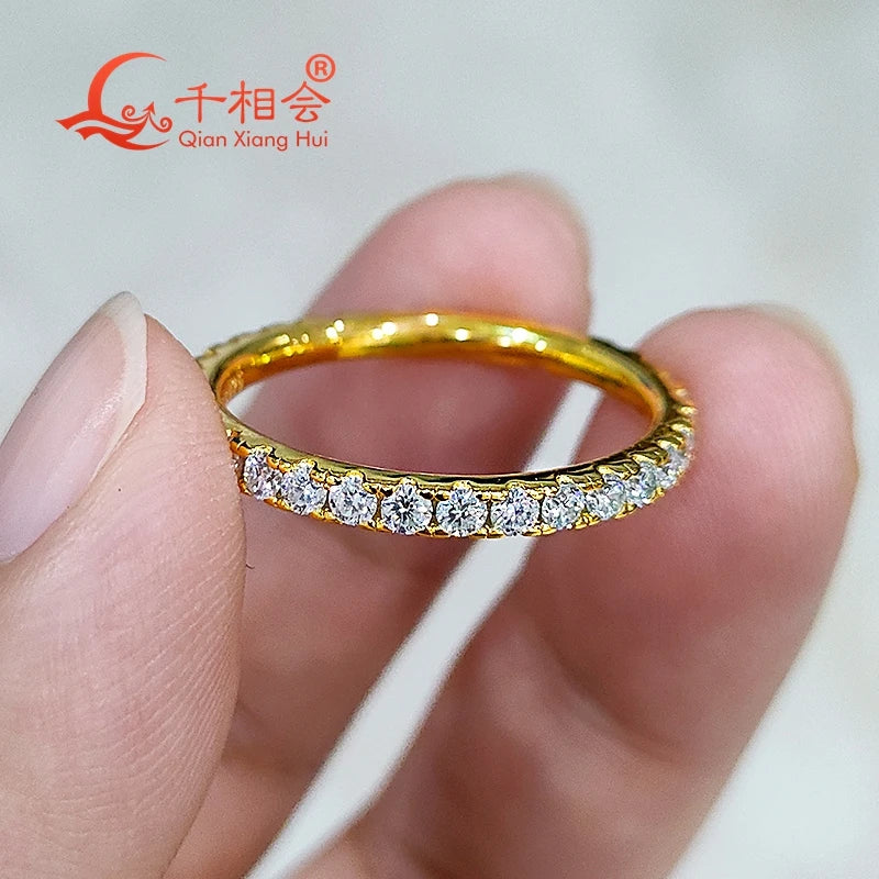 2mm french pave ring white round Moissanite Full Eternity Ring Band 925 Sterling Silver Diamond Engagement datting Jewelry