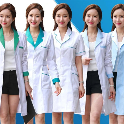 Women's Lab Coat Fashion Medical Uniforms Long Jacket With Side Belts Short Sleeve/long Sleeve Workwear Pharmacy White Coat