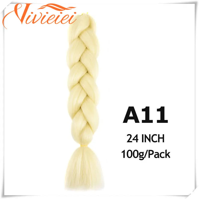 VIVIEIEI Synthetic Braiding Hair 24 Inch Jumbo Braid Ombre Jumbo Hair Extension for Women DIY Hair Braids Purple Pink Yellow Red