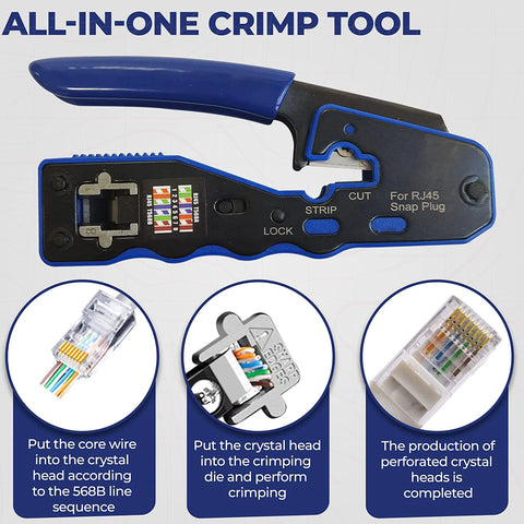 ZoeRax RJ45 Crimp Tool Pass Through Crimper Cutter for Cat6a Cat6 Cat5 Cat5e 8P8C Modular Connector Ethernet Crimp Tool