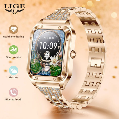 LIGE New Fashion Smart Watch Ladies Bluetooth Call Blood Pressure  Sports Bracelet Waterproof DIY Custom Dial Smartwatch Women