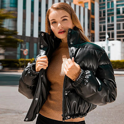 Women Short Parkas Fashion Black Cotton Padded Lady Down Jacket