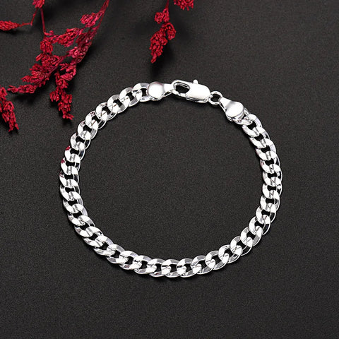 popular brand 925 Sterling silver elegant 7MM Chain bracelets neckalces jewelry set for man women fashion Party wedding gifts