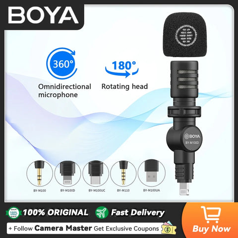 BOYA BY-M100 Wired Microphone Plug and Play Portable Audio Video Recording Mic for iPhone Android Camera PC Live Streaming Vlog