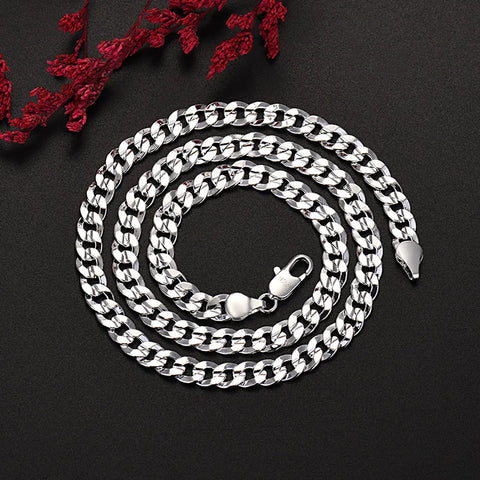 popular brand 925 Sterling silver elegant 7MM Chain bracelets neckalces jewelry set for man women fashion Party wedding gifts