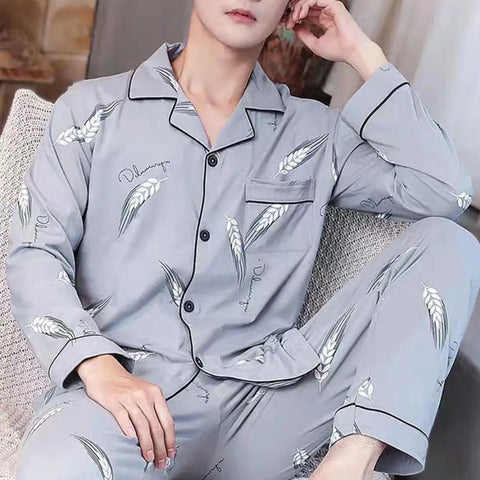 Man Pajamas Sets Spring Autumn Long Sleeve Soft Cotton