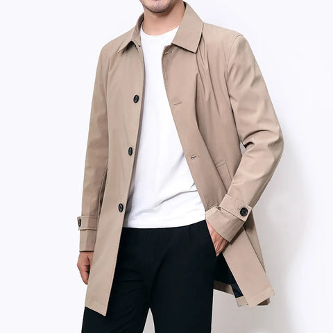 Casual Loose Design Solid Color Trench Men Fashion