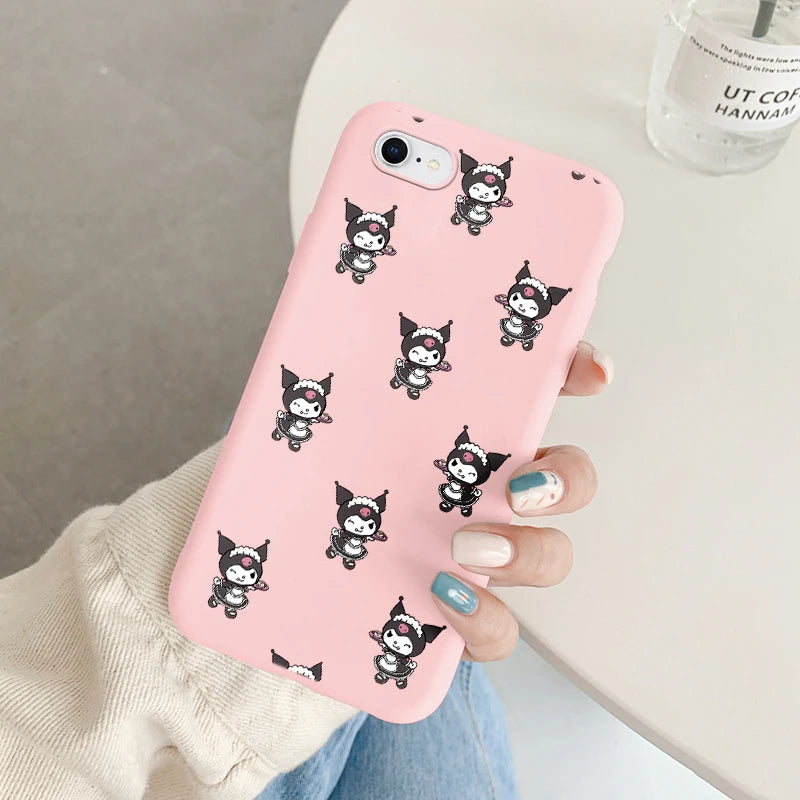 Phone Case for For Apple iphone 6 7 8 Plus SE 2022 Girls Anti-drop Cartoon Cinnamoroll Kuromi Hello Kitty Silicone Printed Cover