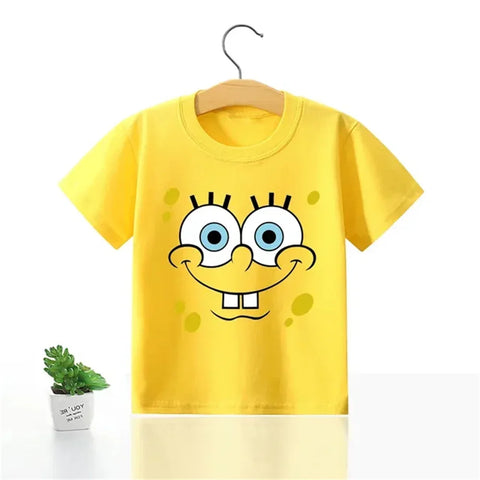 Cartoon Anime Baby Girls SpongeBob SquarePants Children's Top T-shirt Short Sleeved Boys Short Sleeved T-shirt Quick Drying