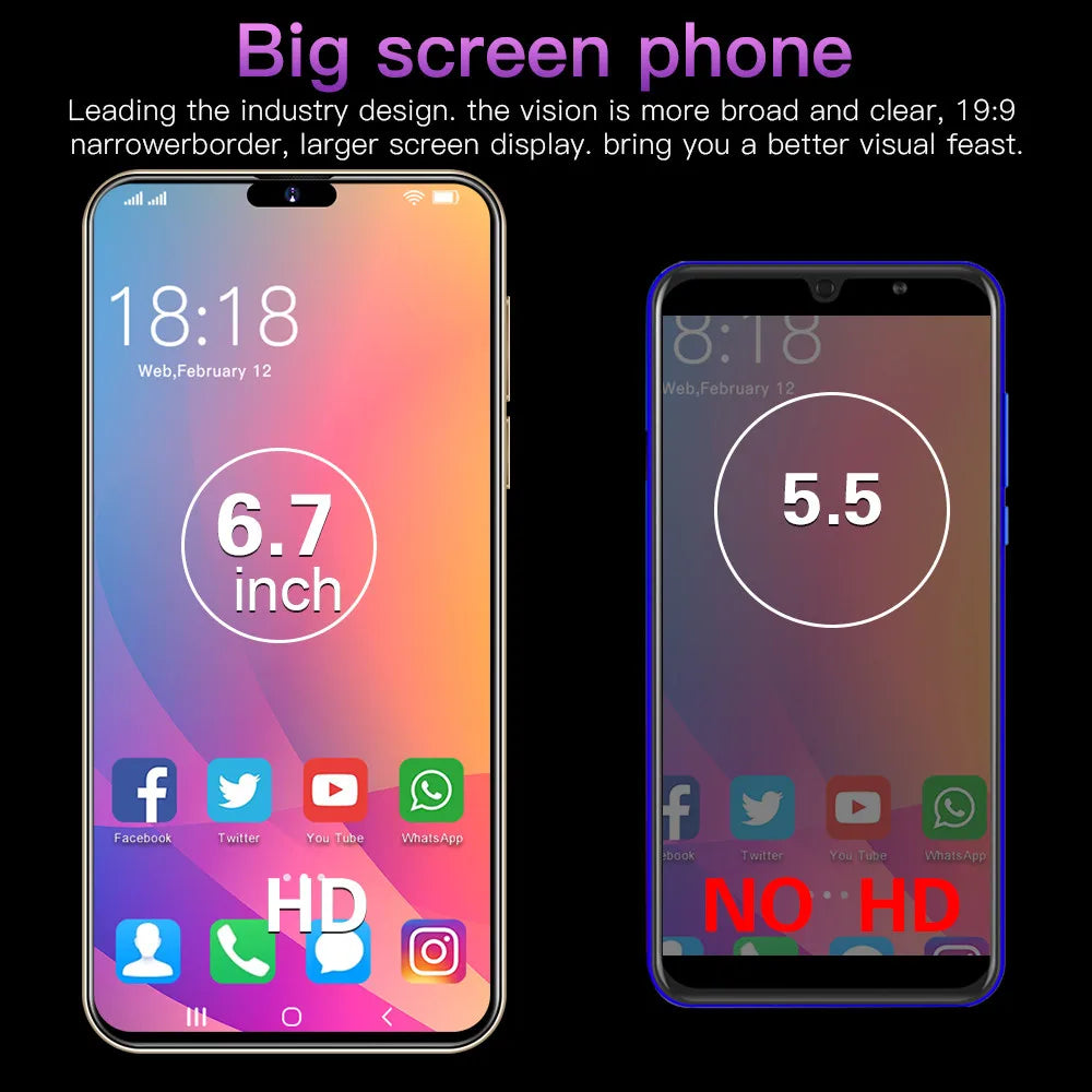 Brand New Original 16GB+1TB For Smartphone 6.8 inch XS15 Pro Full Screen 4G 5G Cell Phone 6800mAh Mobile Phones Global Version﻿