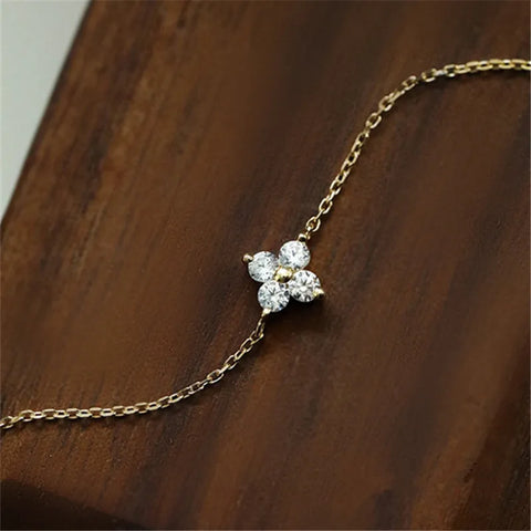 CANNER Real S925 Sterling Silver Mini Zircon Flower Pendant Bracelet Chain for Women's Fine Jewelry Gifts Gold Bracelets Bangles