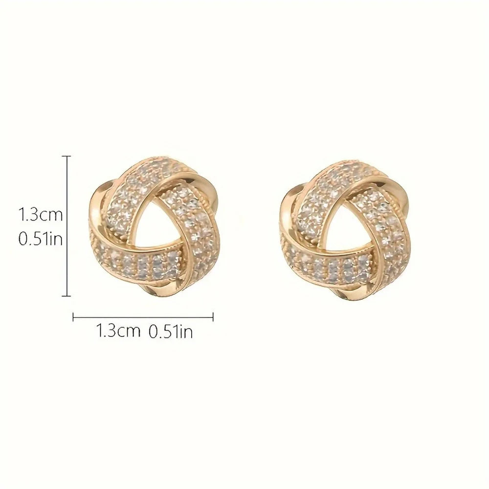 Elegant Sparkling Knotted Alloy Stud Earrings With Imitation Zircon Decor, Daily Decoratiions,Small With Stainless Steel Needles