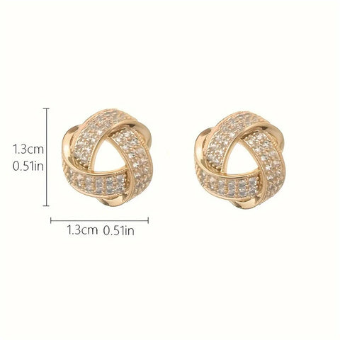 Elegant Sparkling Knotted Alloy Stud Earrings With Imitation Zircon Decor, Daily Decoratiions,Small With Stainless Steel Needles