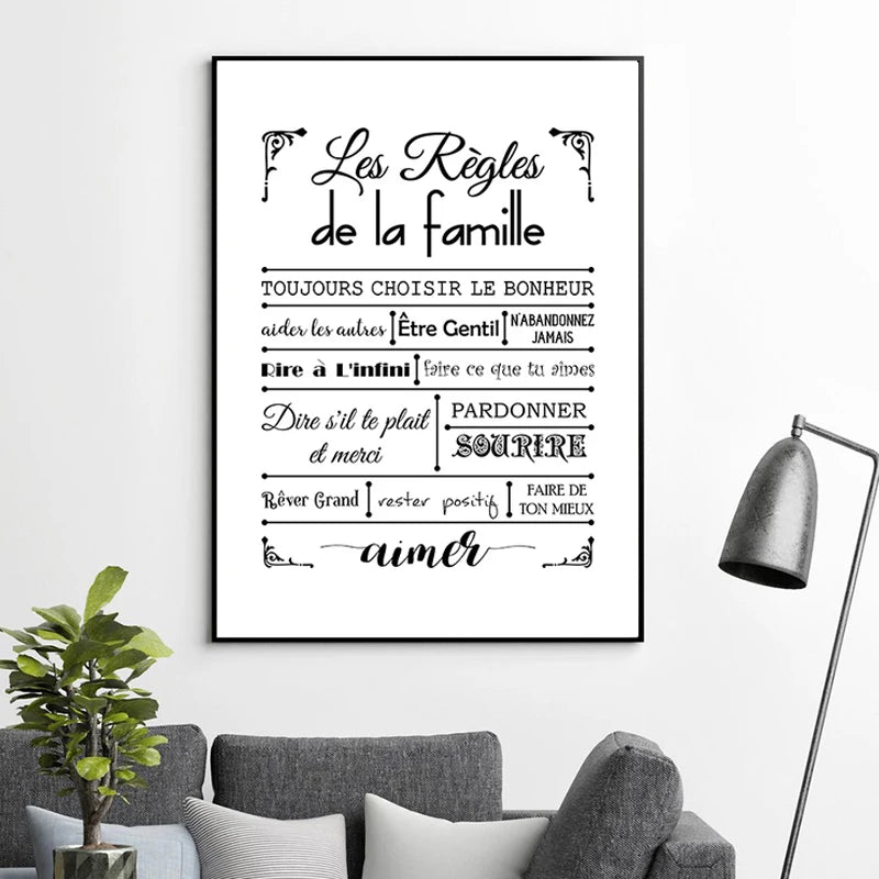 French House Rules Quote Canvas Art Print Poster Wall Decor , DANS CETTE MAISON Quote Canvas Painting Home Decoration