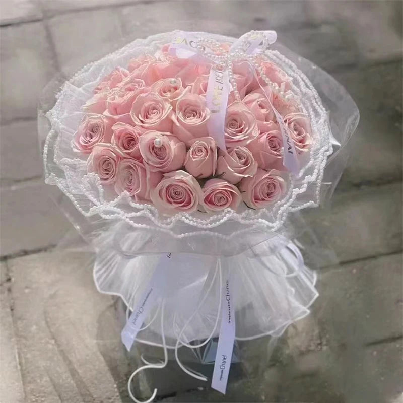 Yarn Rose Bouquet Packaging Paper Lace Mesh Handmade Gift Packaging