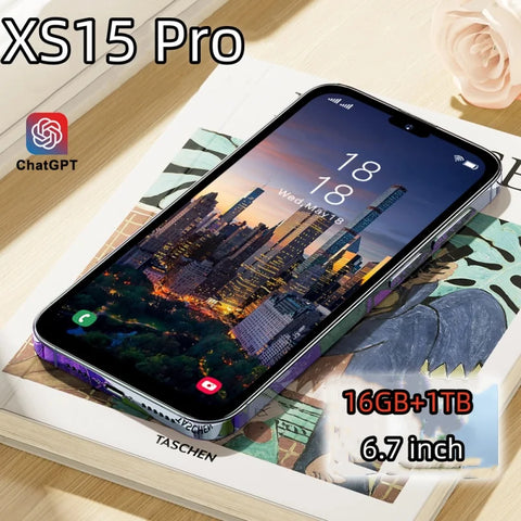 Brand New Original 16GB+1TB For Smartphone 6.8 inch XS15 Pro Full Screen 4G 5G Cell Phone 6800mAh Mobile Phones Global Version﻿