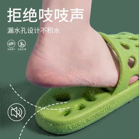 Bathroom Slippers Women Leaking Sandals Cheese Slides Summer Eva Shoes For Men Soft Anti-Slip Flip Flops Couples Indoor Slipper