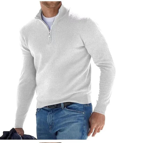 Half Zipper Casual Sweater Slim V-neck Long Sleeve Men's Sweatshirts Winter