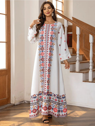 Eid Muslim Dress for Women Abaya Beading Print Abayas Arab Dubai Jalabiya Party Dresses Kaftan Vestidos Largos Long Robe 2024