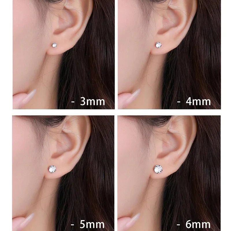 Sterling Silver Round Zircon Stud Earrings For Women