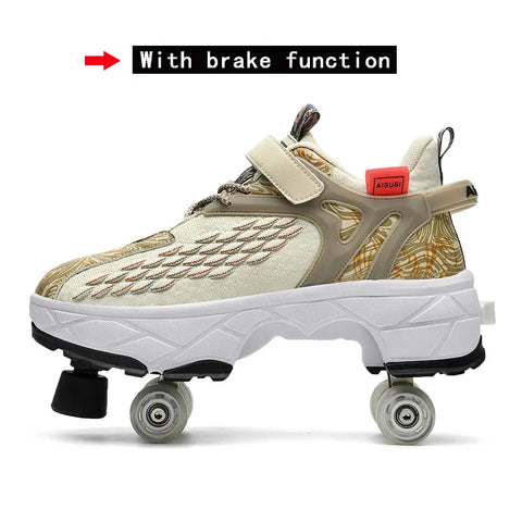 Retractable roller skates. Parkour sneakers, outdoor casual shoes