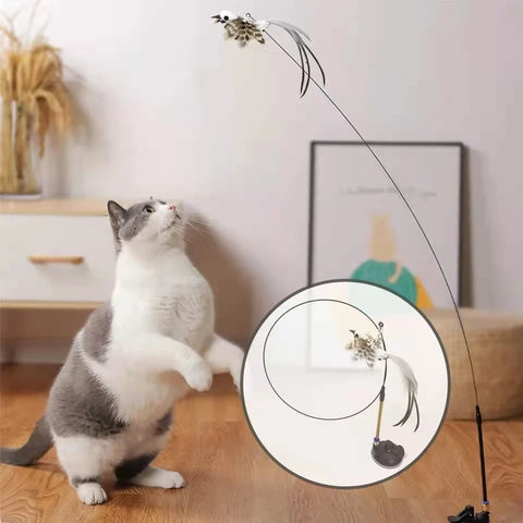 Simulation Bird Interactive Funny Cat Stick Toy Furry Feather Bird With Bell Sucker Cat Stick Toy Kitten Playing Pet Accessories