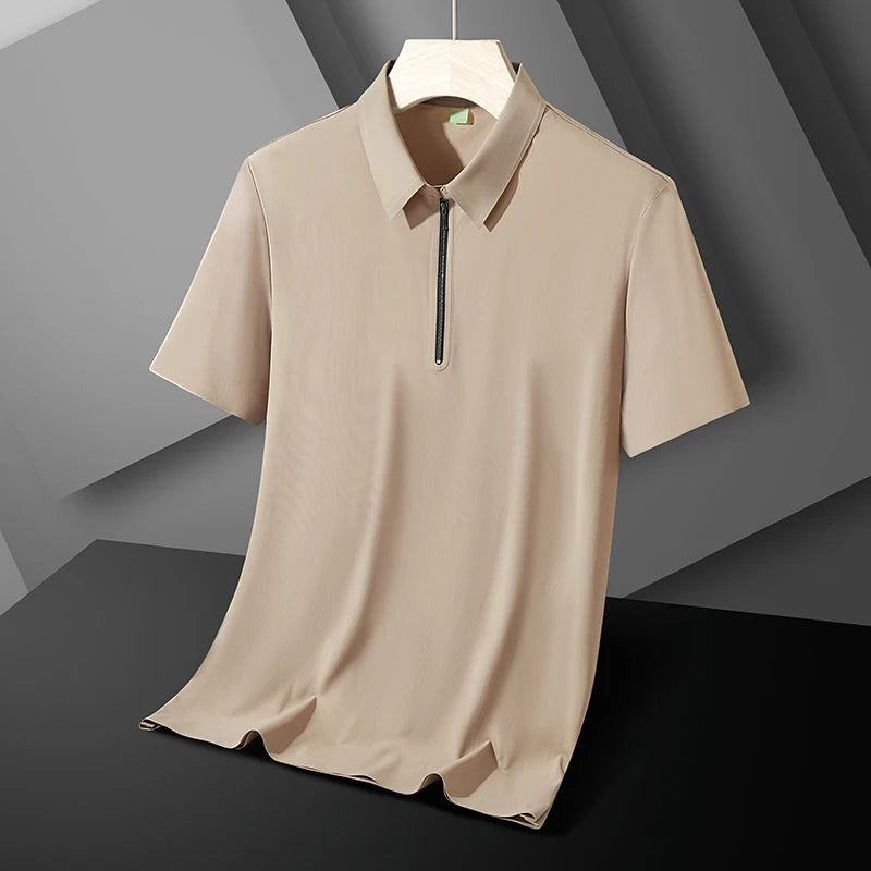 Summer Men Polo Shirt Cool Thin T Shirt Zipper