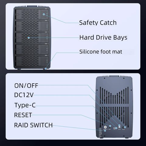 Acasis 3.5/2.5 inch 5-bay External Hard Driver HDD Case For Sata HDD Support 8 Raid Mode For Data Safety Enclosure