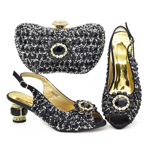 Women's Luxury Medium Heel Sandals Luxury Designer Shoes Rhinestone Bag set